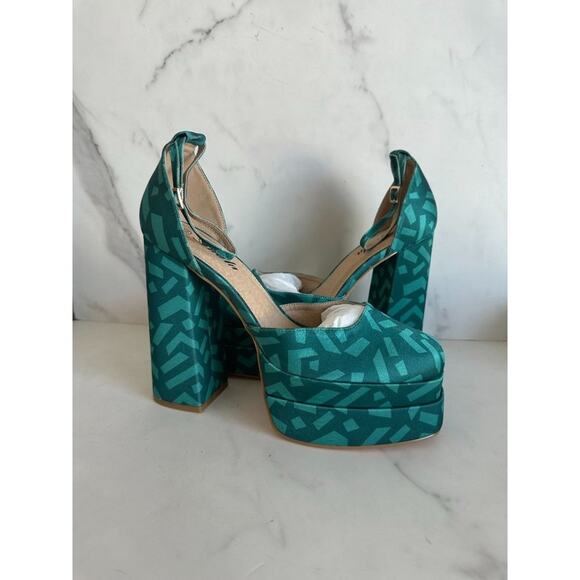 SHEIN Teal Retro 80s Platform Heels Sz 10 NEW - Picture 1 of 5